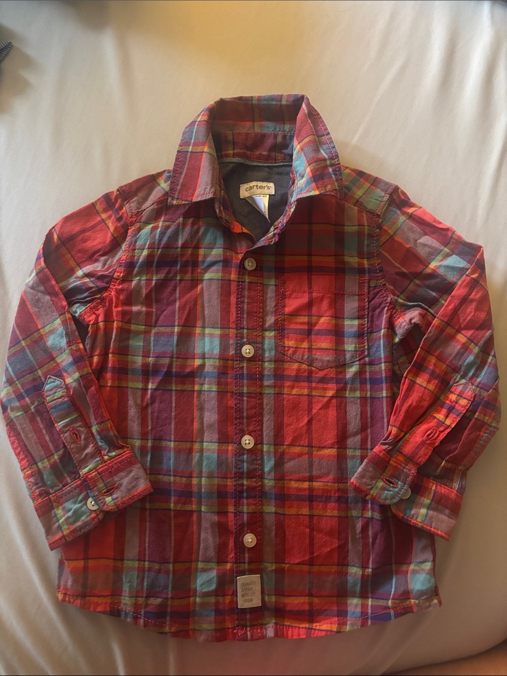 Carter's Red Plaid Button-Down Shirt with Multicolor Accents